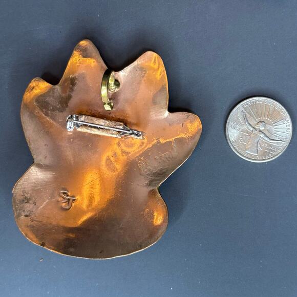 Signed SJ Handmade Soldered Paw Print Brooch Pin 3" - Picture 3 of 4